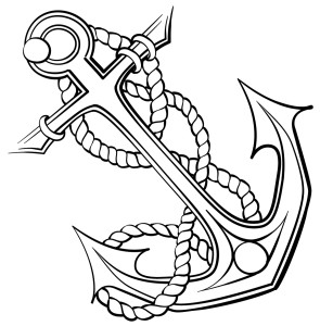 Black and white line art sketch of an anchor