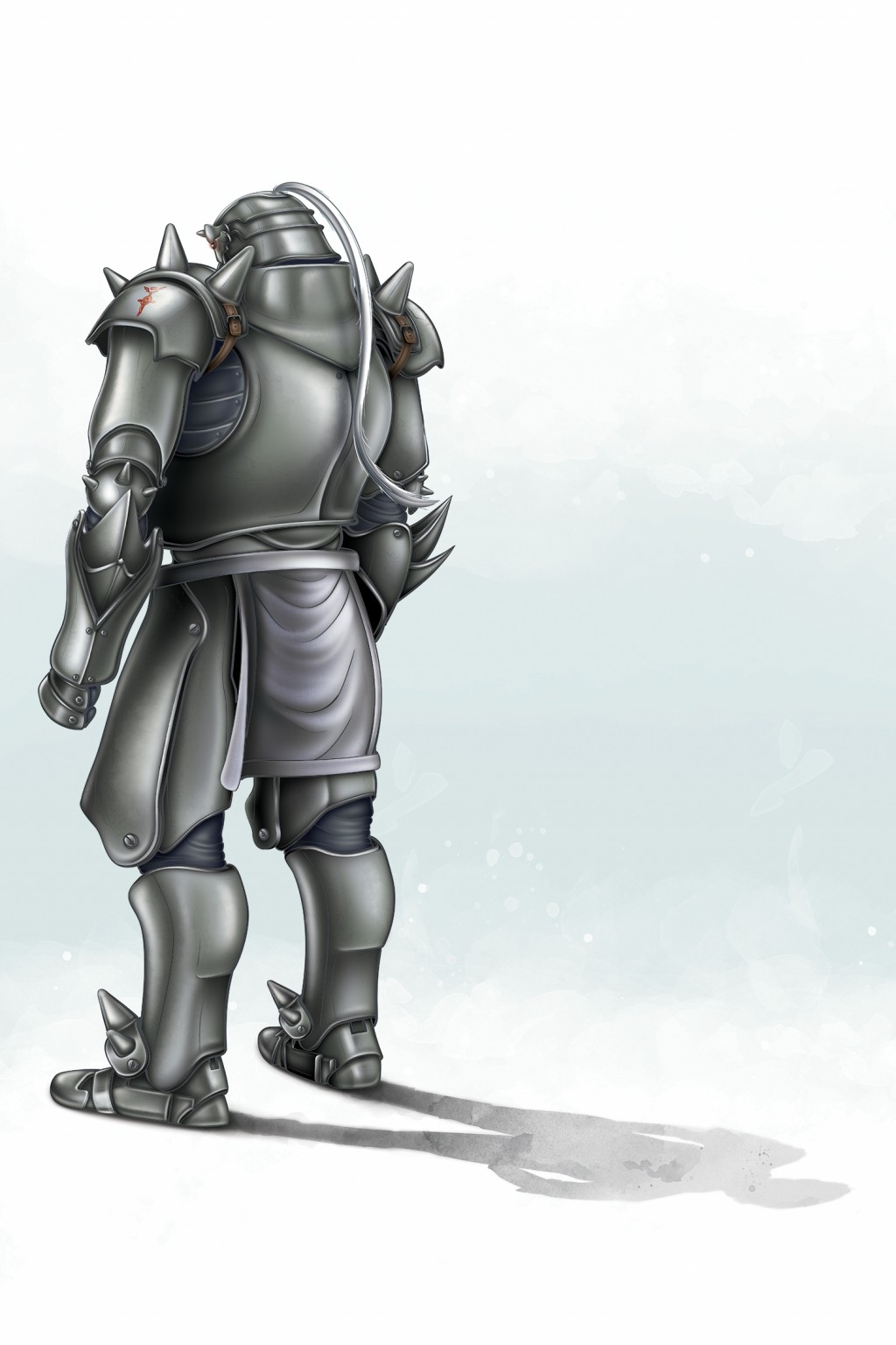 Color Photoshop painting of Alphonse Elric from Full Metal Alchemist. A Suit of Armor on a green background.