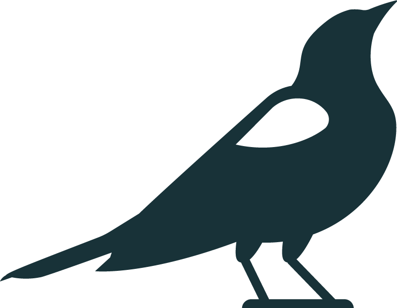 Blackbird Digital logo. Blackbird side view silhouette with a reversed spot on the shoulder.