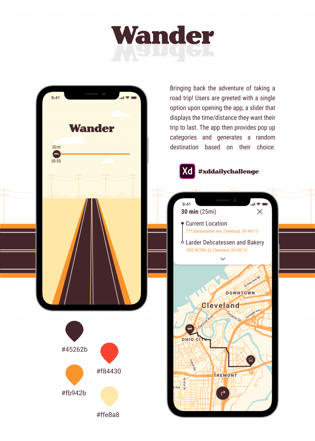 Mockup for a design for a road trip app.