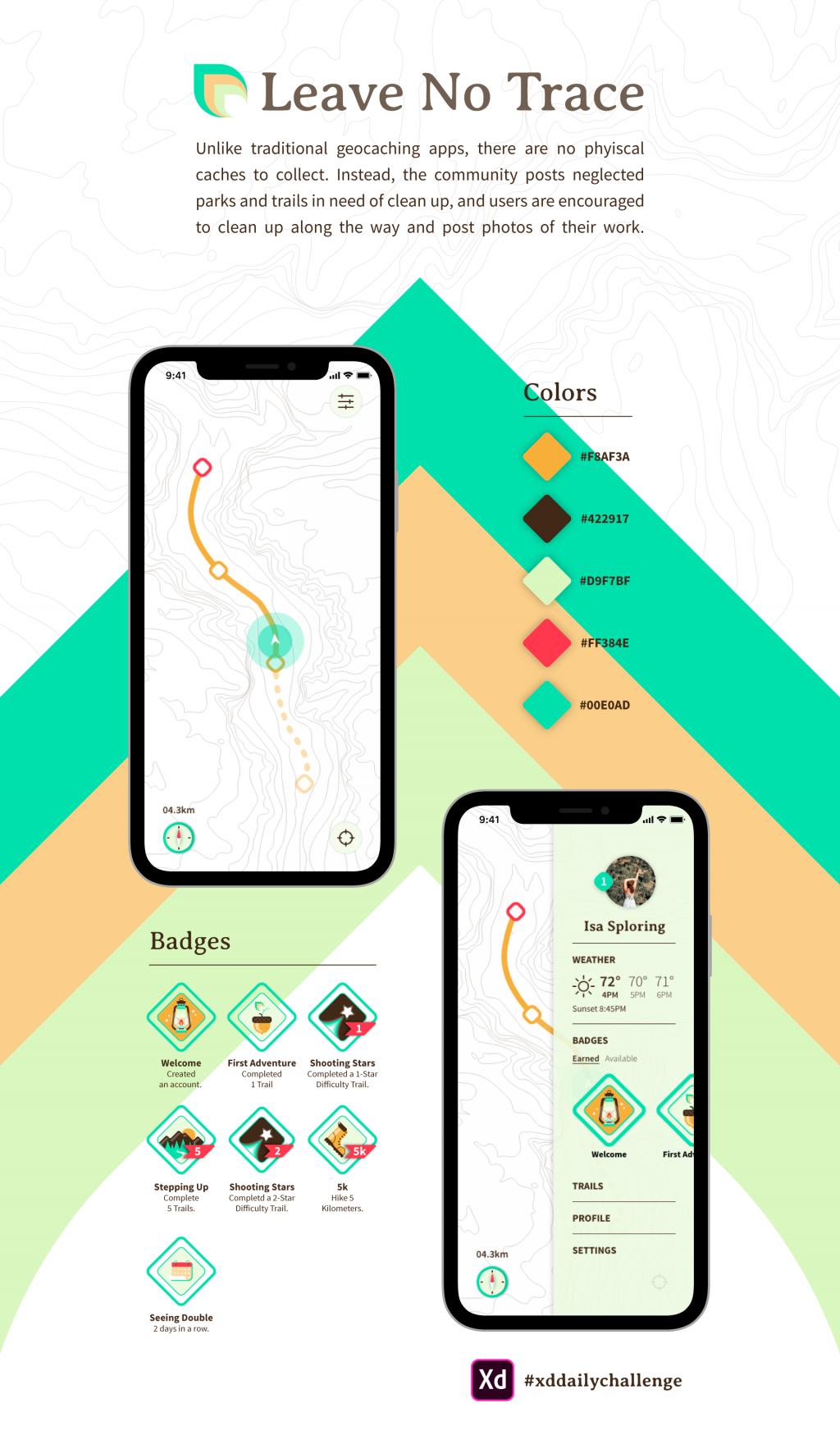 Mockup for a design for a geocaching app.