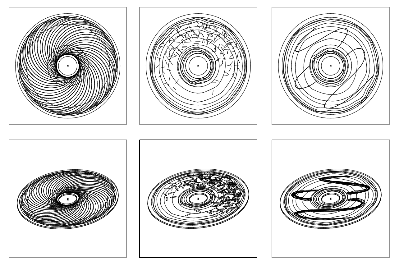 A grid of 6 donut designs in wireframe, showing the paths that were used to create the designs.