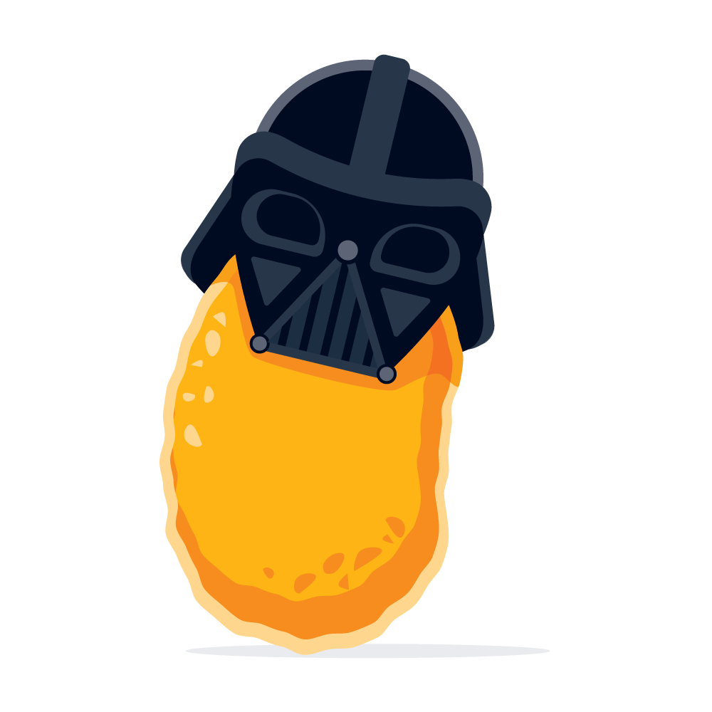 A tater tot wearing a Darth Vader helmet.
