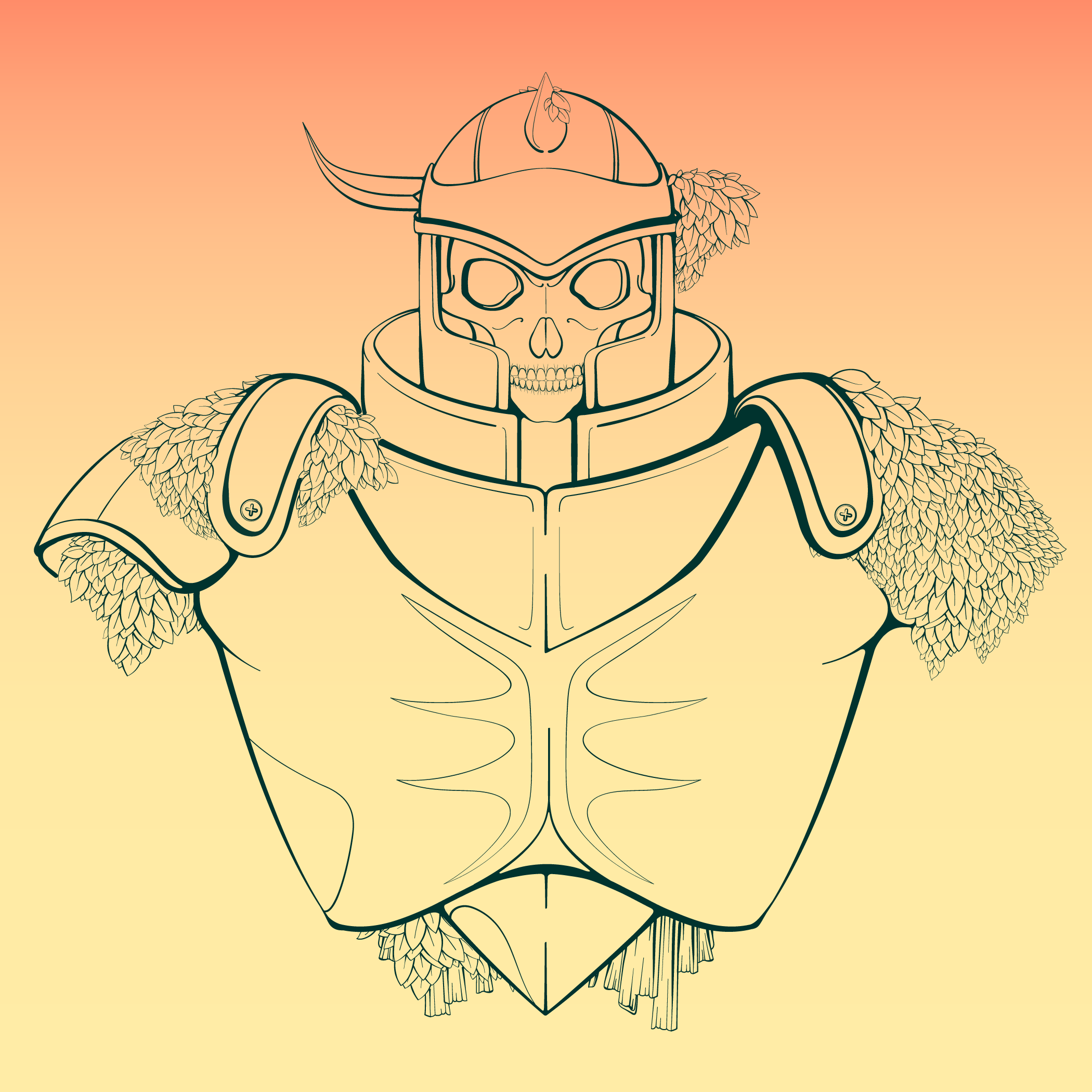 Linework of the Ancient Hero on a warm background