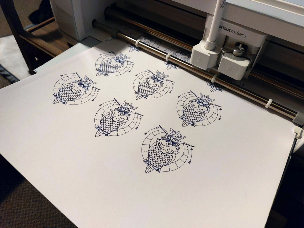 Kaepora Gaebora white paper and pen ink sticker design in progress print