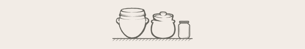 Shelf with 2 crocks and a jar, line art