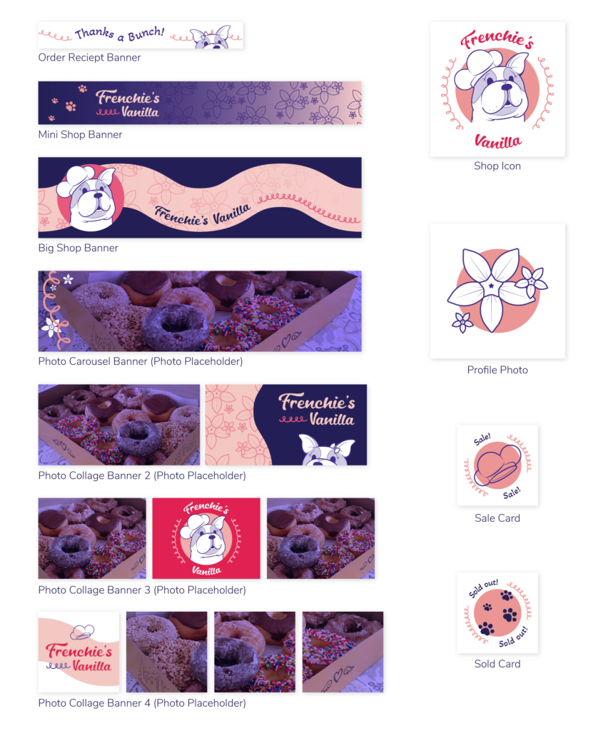 Etsy graphics, order reciept banner, mini shop banner, big shop banner, photo carousel banner, photo collage banner 2 photos, photo collage banner 3 photos, photo collage banner 4 photos, shop icon, profile photo, sale card, sold card