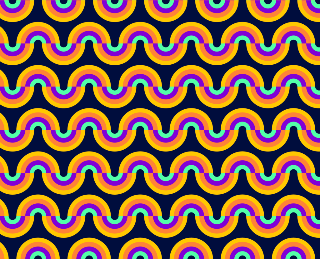 Orange, purple, and green alternating rainbow pattern on a dark background