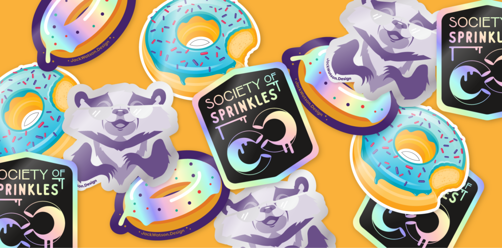 Jack Watson Brand Stickers first set mock-up on yellow background.