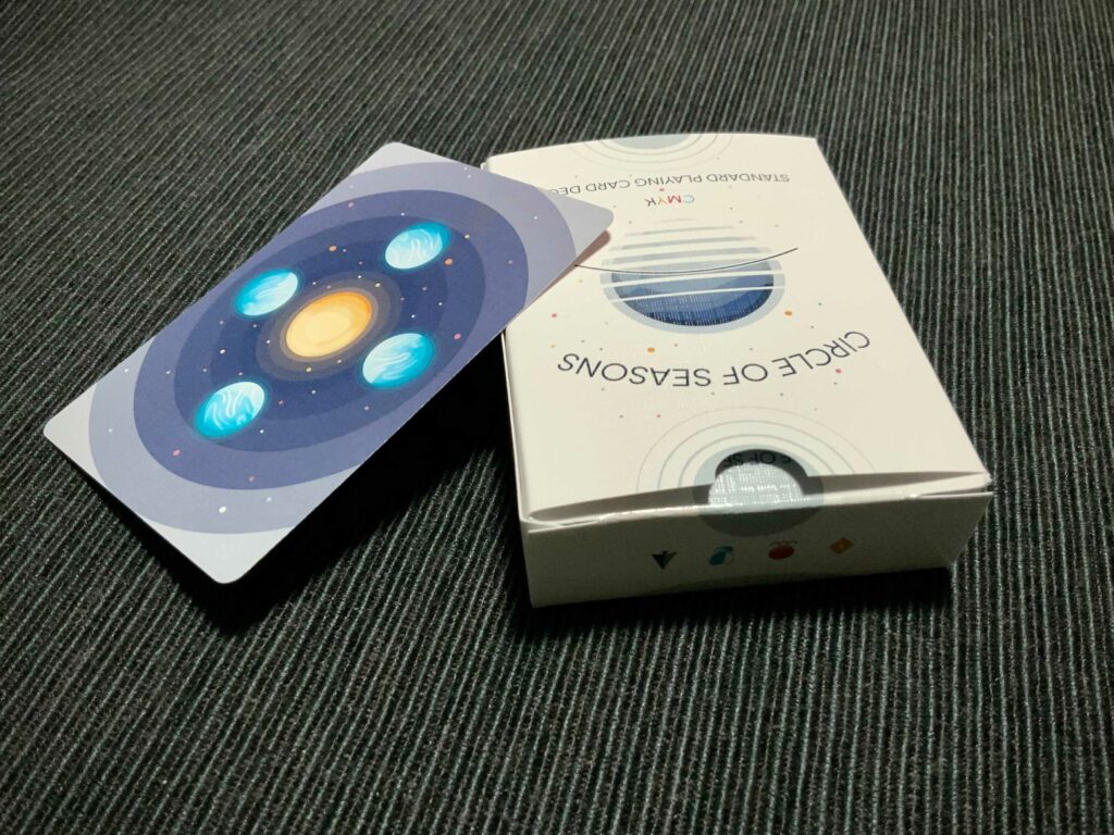 Physical printed cards, card back with box