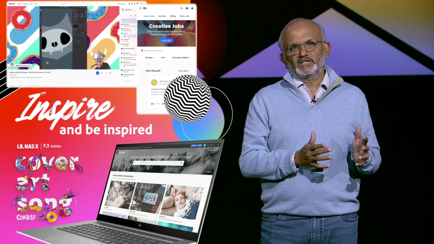 Sprinkle Witch shout out at Adobe Max on the presentation next to Adobe CEO Shantanu Narayen