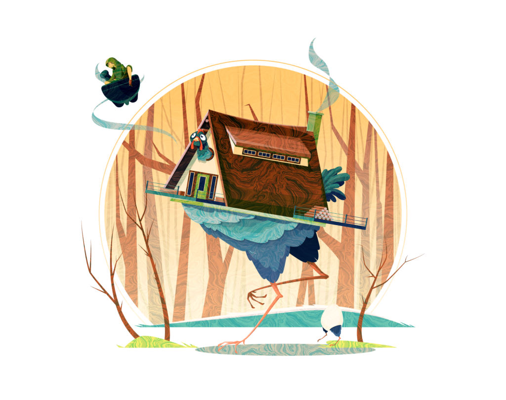 Baba Yaga textured version 1, green and blue marble texture overlaid on the entire artwork.