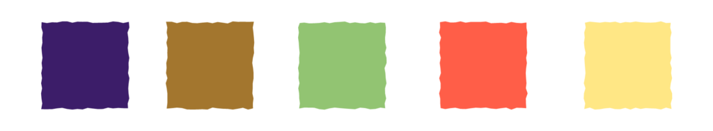 Logging Out, color palette, purple, brown, green, red, yellow