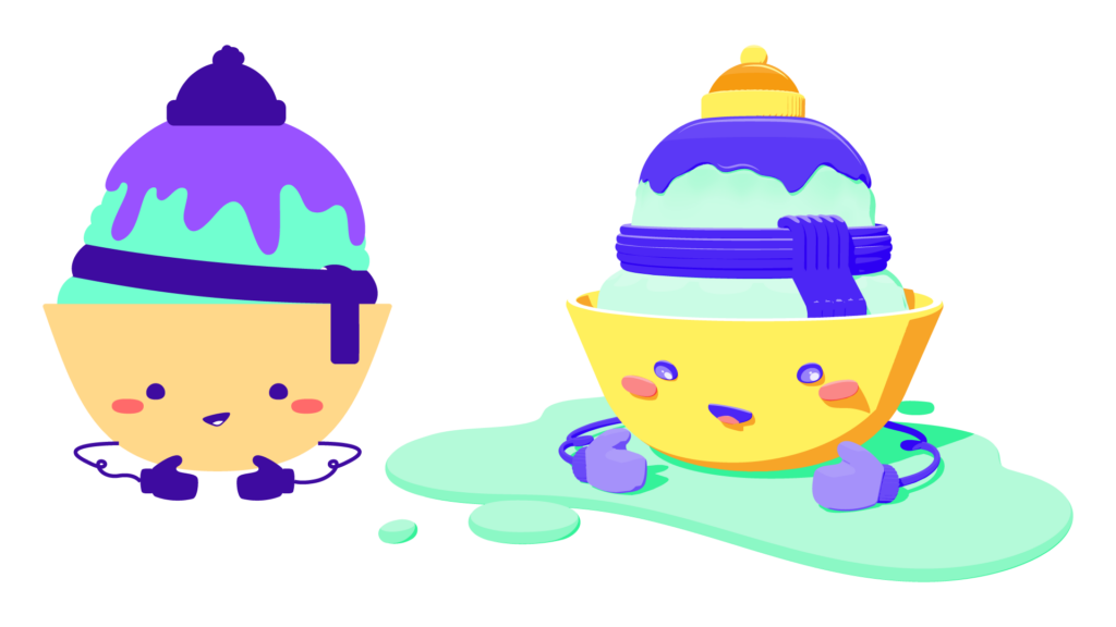 Bingsu, character color study next to the Project Neo svg export for comparision.
