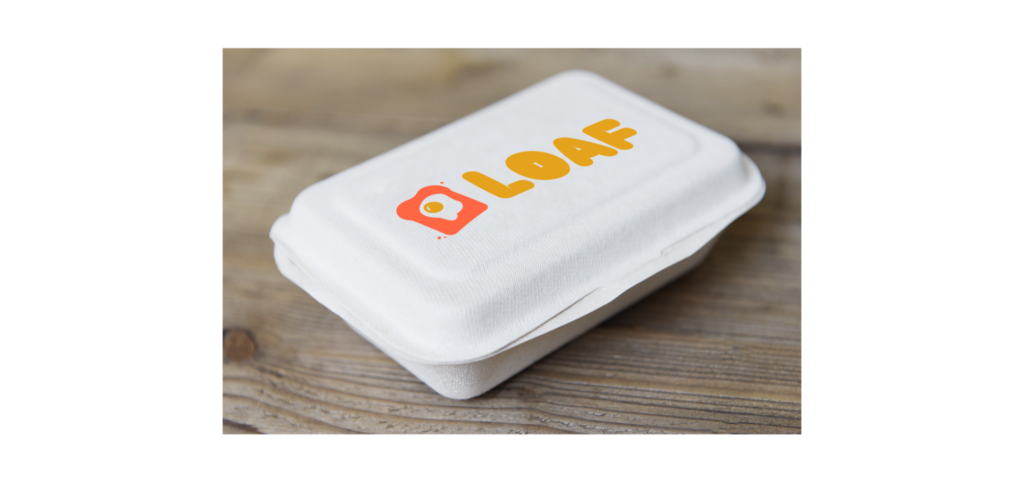 Adobe Illustrator Challenge 4, mock-ups. Loaf logo on a takeout container.