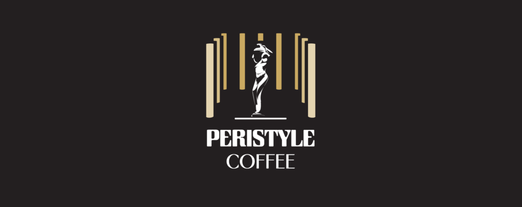 Peristyle logo title, gold and white alternative logo over black