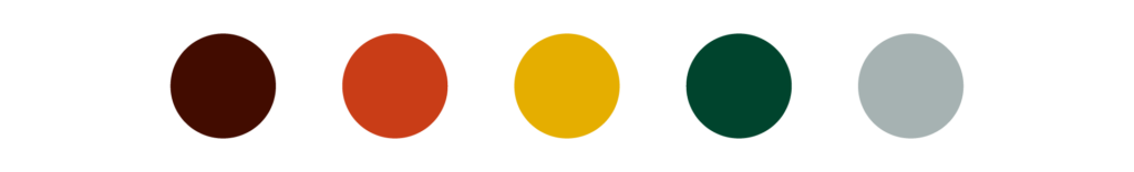 Spoup Season, color palette, brown, orange, yellow, green, gray.