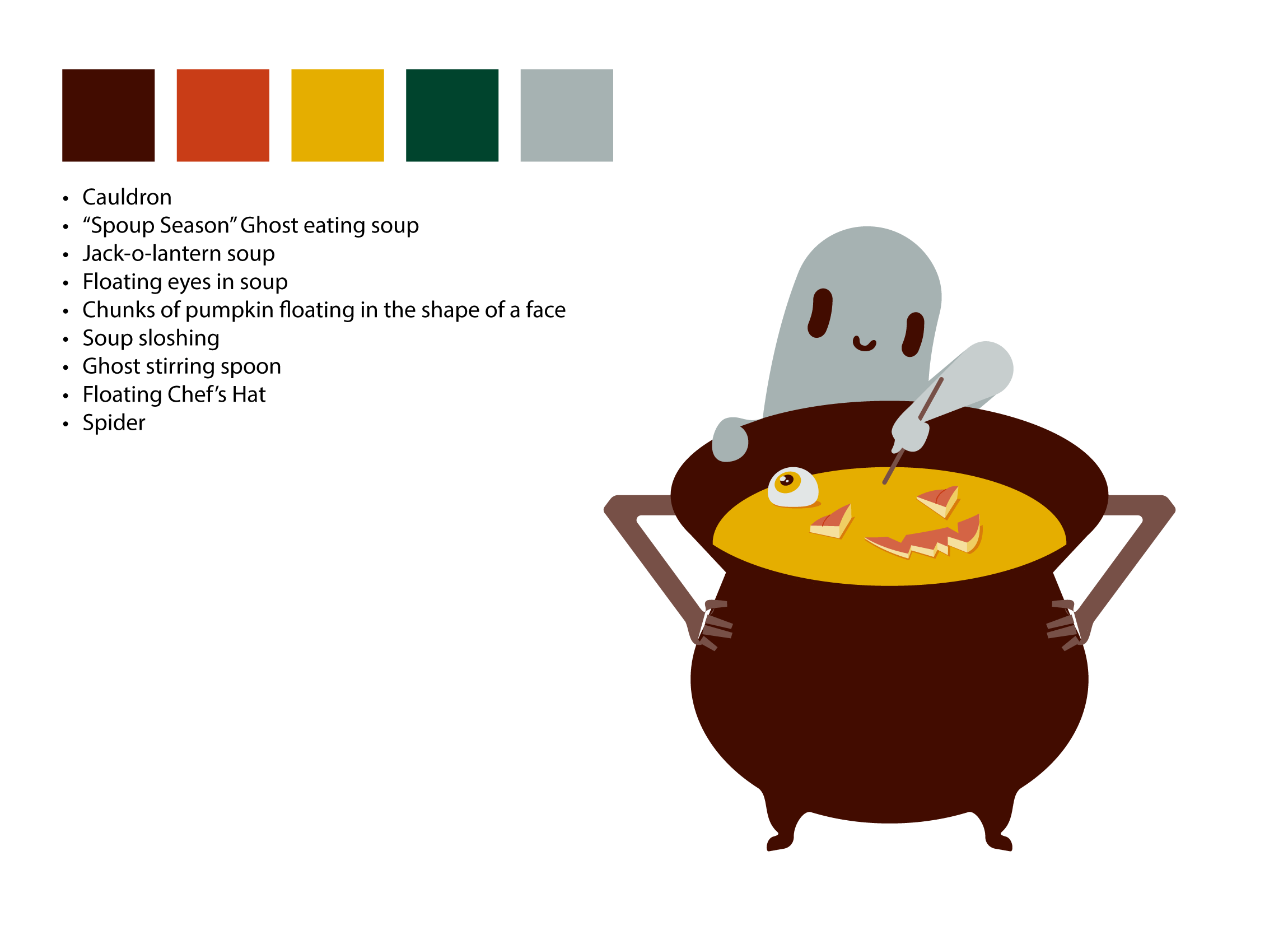 Spoup Season from sketch to final art animated gif. Left side color palette and notes