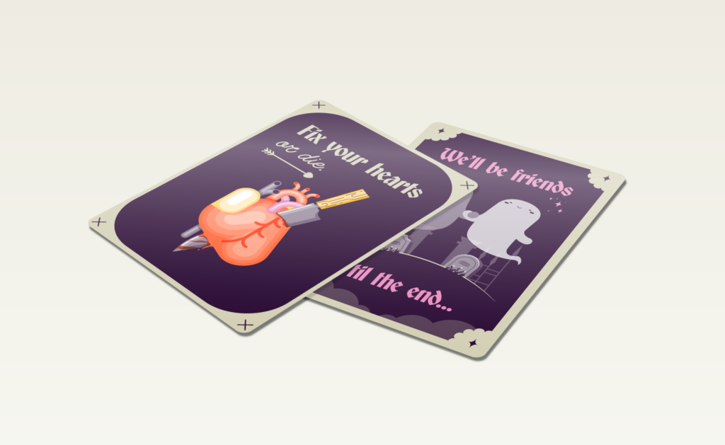 Valentine's Day 2025 Tarot Cards, mock-ups of 2 cards laying flat