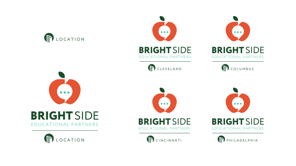 Brightside Educational Partners Branding, cobranding for different locations. Cobranding icon of book/building, placed below the main logo with a horizontal rule.