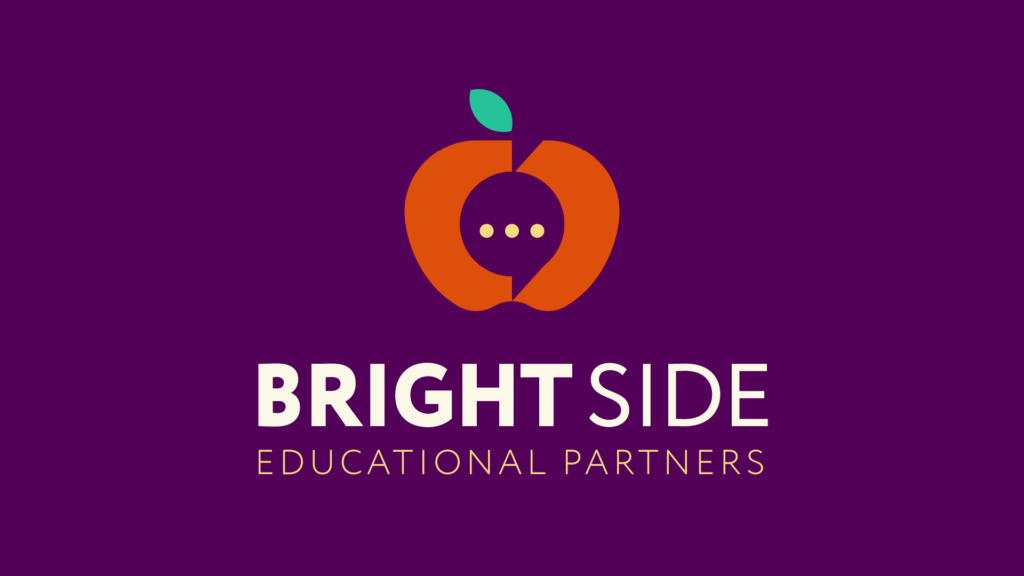 Brightside Educational Partners Branding, primary logo in full color, apple mark with speech bubble cut out, ellipses in the center, "brightside educational partners" below