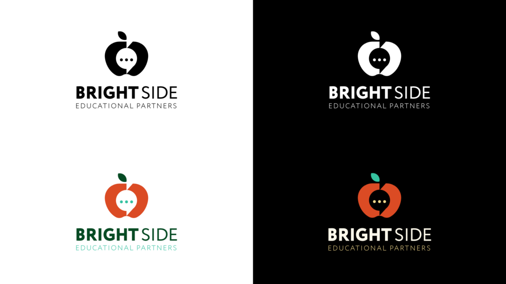 Brightside Educational Partners Branding, primary, vertical stacked lockups on dark and light backgrounds, full color and one color