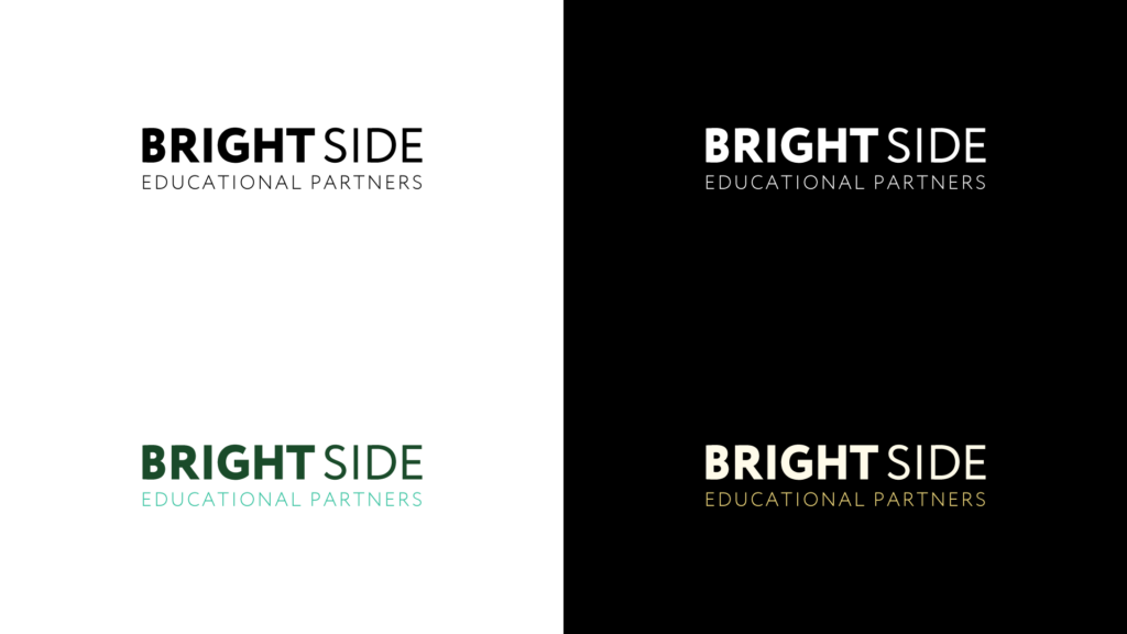 Brightside Educational Partners Branding, logotype on dark and light backgrounds, full color and one color