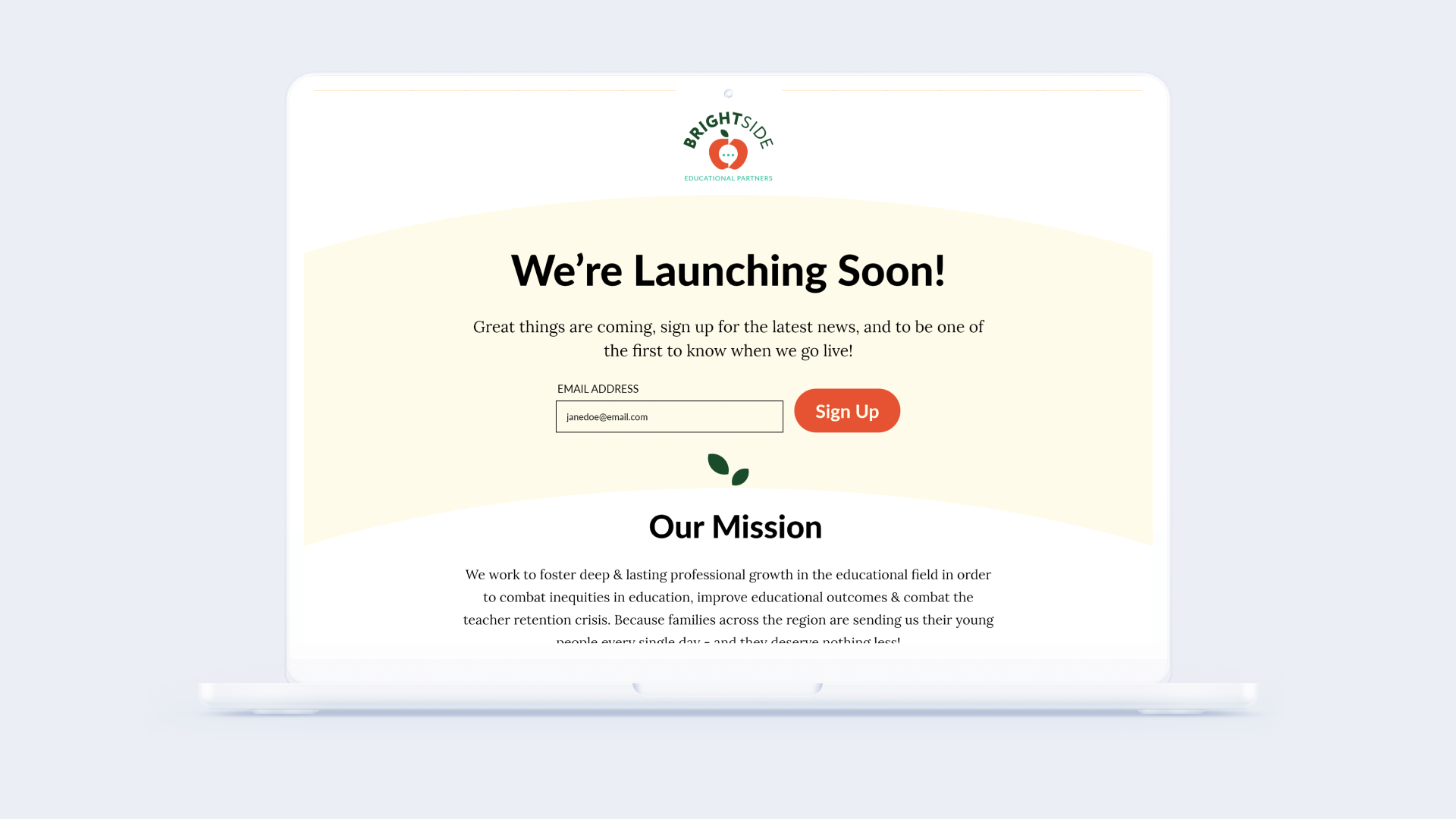 Brightside Educational Partners Website, initial landing page design