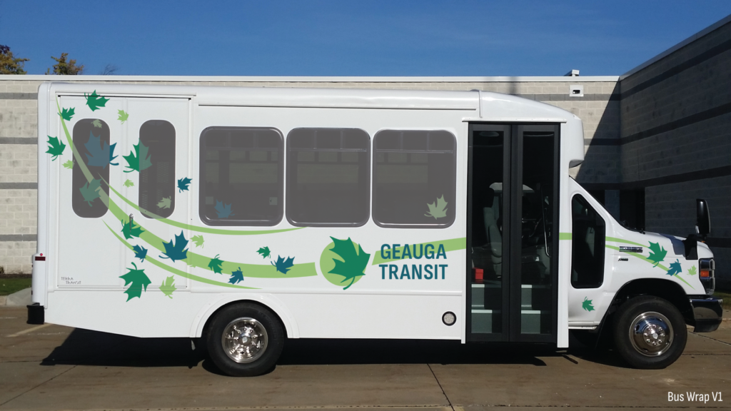 Geauga Transit Logo, version 1 design on bus mock-up