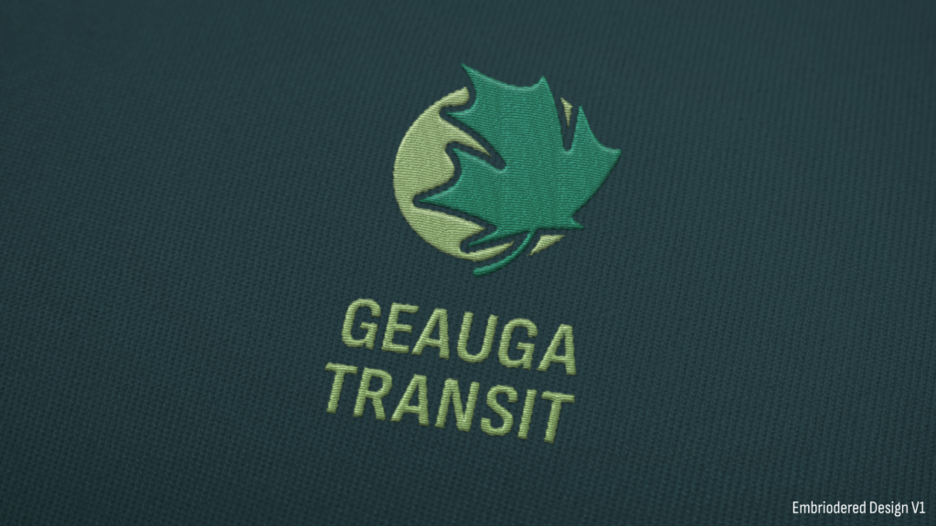 Geauga Transit Logo, version 1 one-color mock-up embroidered on shirt