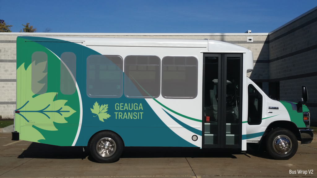 Geauga Transit Logo, version 2 design on bus mock-up