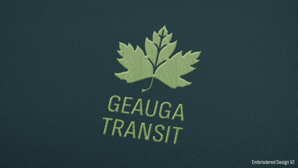 Geauga Transit Logo, version 2 one-color mock-up embroidered on shirt