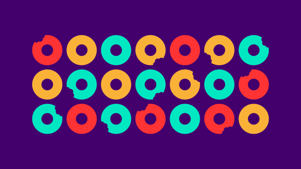 Jack Watson Branding, design assets. Multi-colored donut silhouette with bitemark pattern.