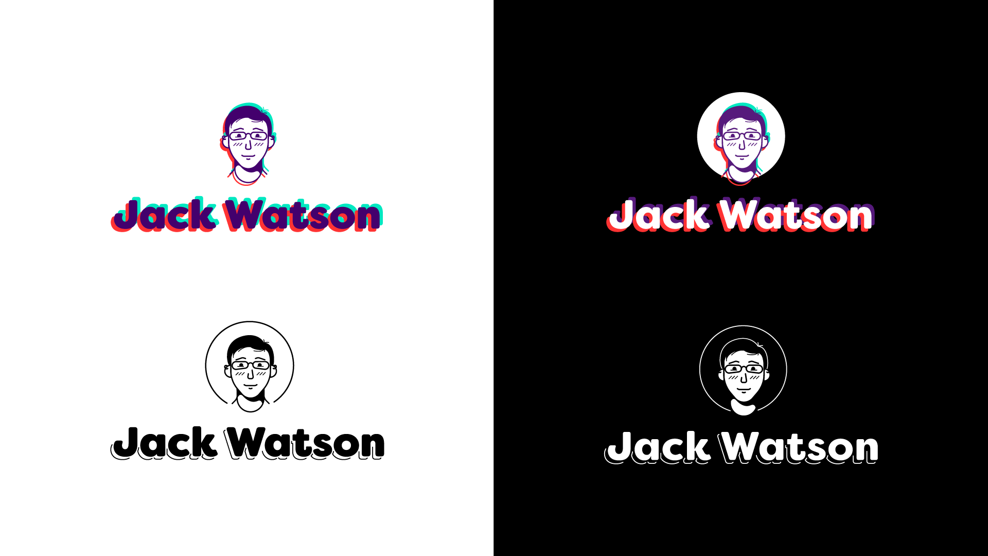 Jack Watson Branding, primary logo lock-up in full color and 1-color, light and dark backgrounds