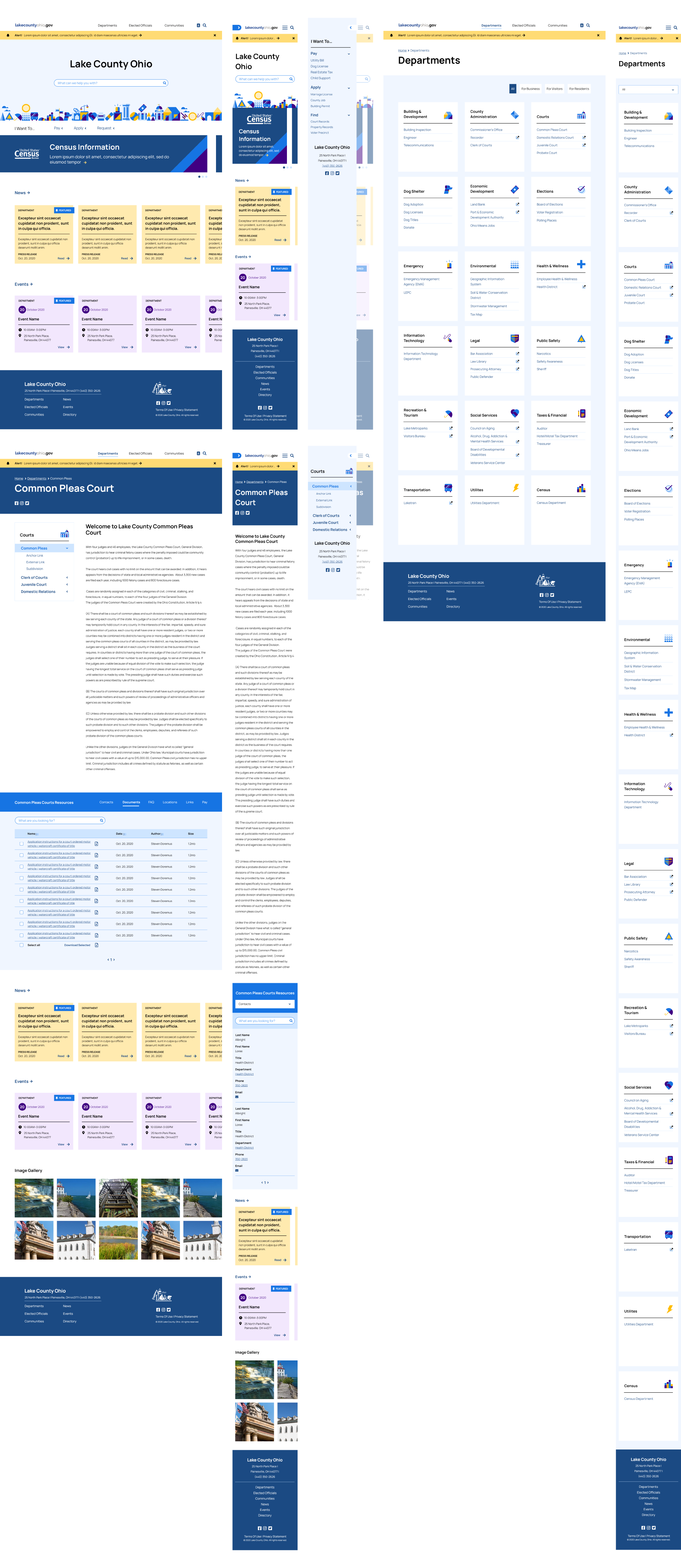 Lake County Ohio Website, Design for home page, departments, and department sub-pages desktop and mobile.