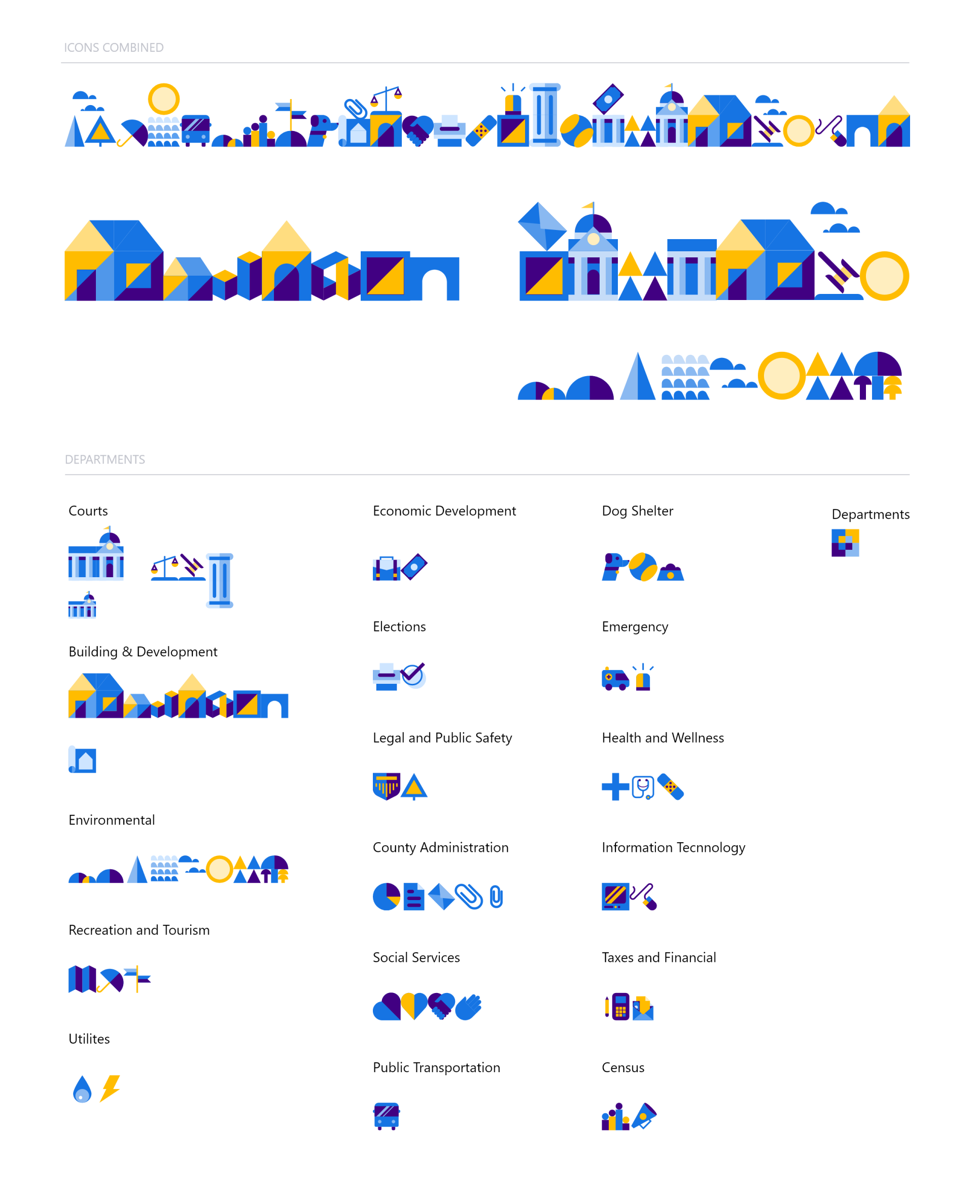 Lake County Ohio Website, Iconography. Icons for each department and icons altogether in grid system.