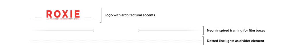 Roxie Website Redesign 2022, additional branding elements created for website matching architectural style of the theater.
