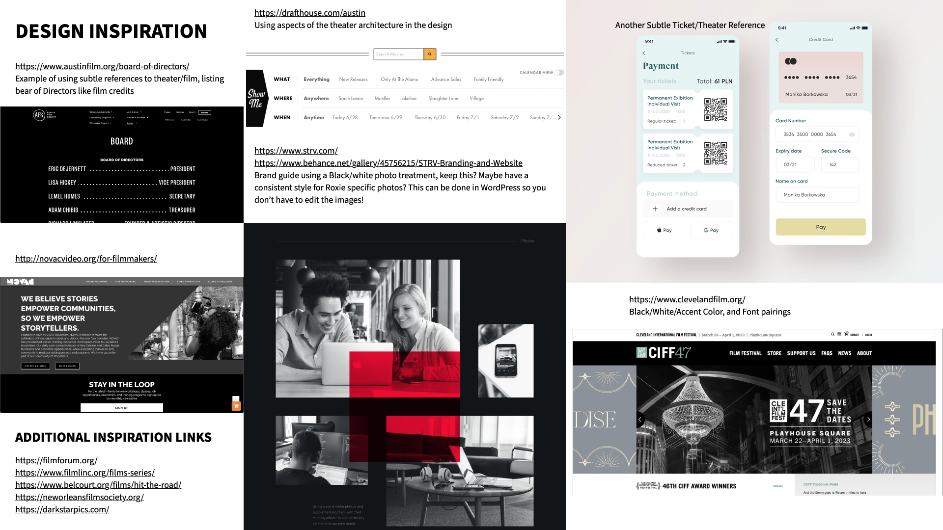 Roxie Website Redesign 2022, design inspiration moodboard.