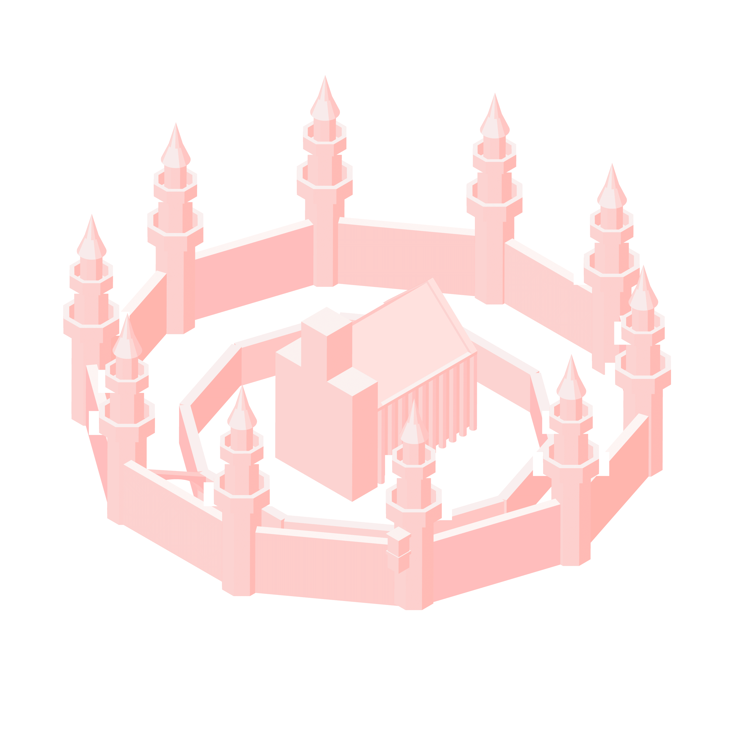 Isometric Floating Castle Courtyard, process gif from start to finish.